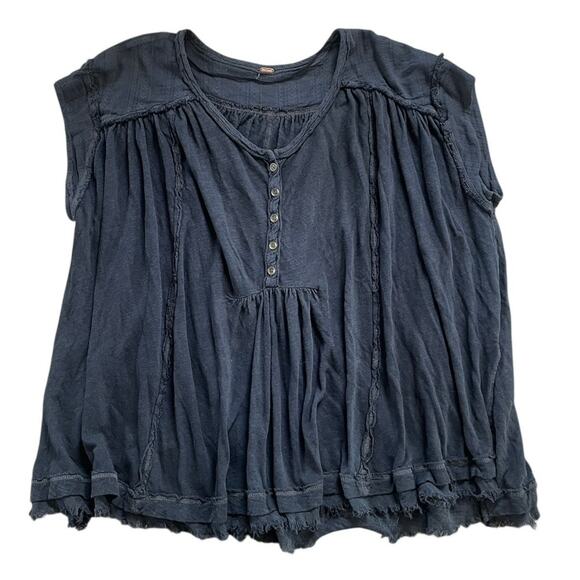 Free People Oversized Flowy Linen Blend Peasant Top Boho Whimsigoth Witchy - Picture 1 of 7